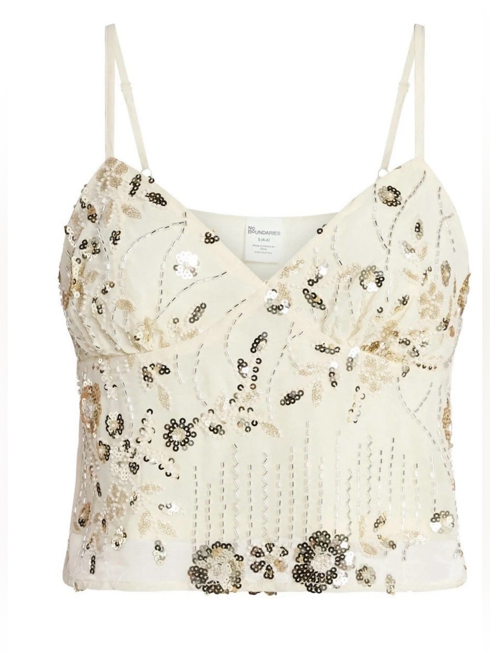 No Boundaries Ivory Sequin Embellished Cami Top